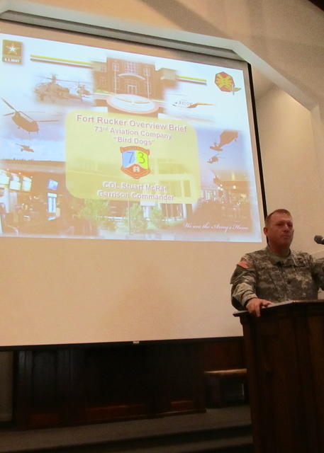 COL Stuart McRae, Garrison Commander welcoming the 73rd home to Fort Rucker