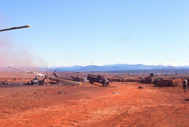 Damage from mortor attack on Camp Holloway, Feb. 1965